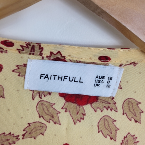 Faithfull the Brand Adela Rose Garden Yellow Red Floral Wrap Maxi Dress 8 - Picture 7 of 9